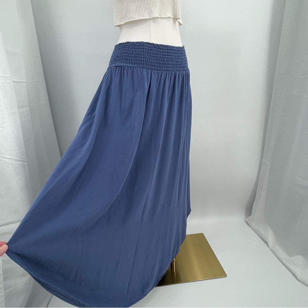 Smocked Waist Midi Skirt Blue M Cottagecore Coastal Romantic Quiet Luxury